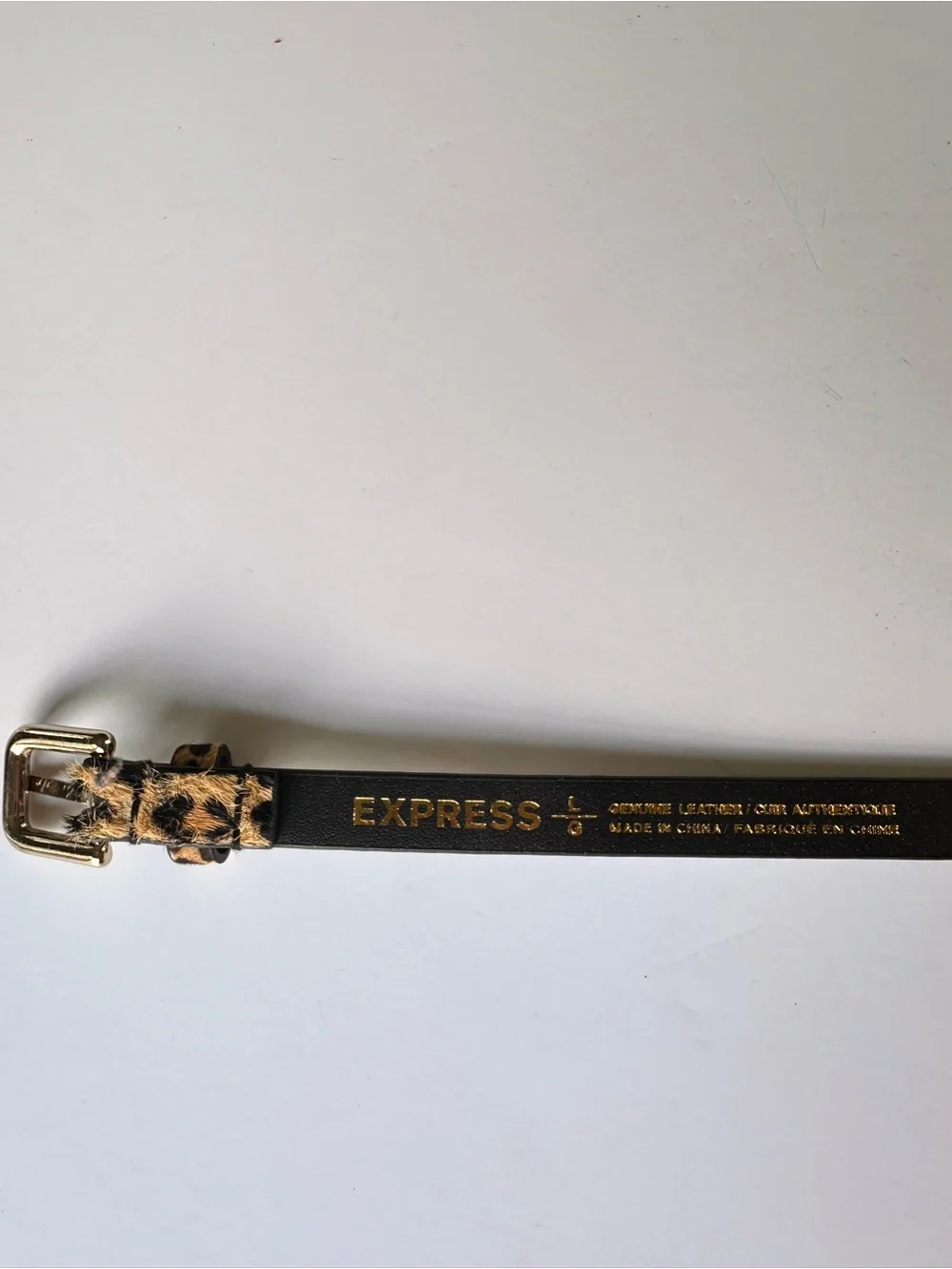 Express Leopard Print Faux-Hair Skinny Belt with Gold Buckle - Women's Accessory